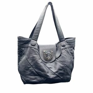 Pelle Studio Black Leather Tote Shoulder Bag Silver Turnlock
